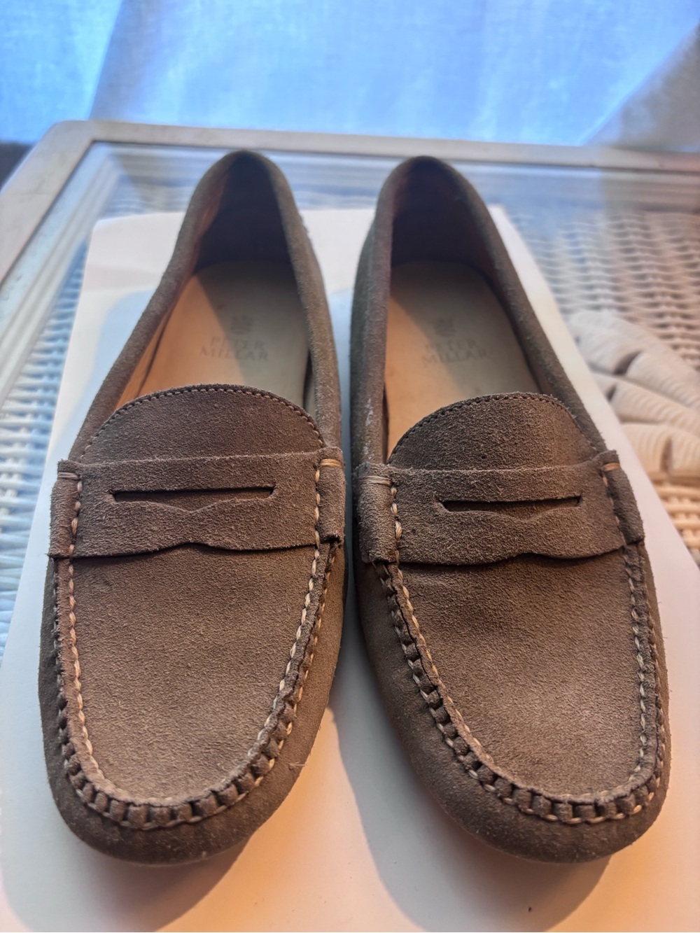 Peter Millar Men's Suede Penny Loafers in Taupe Brown